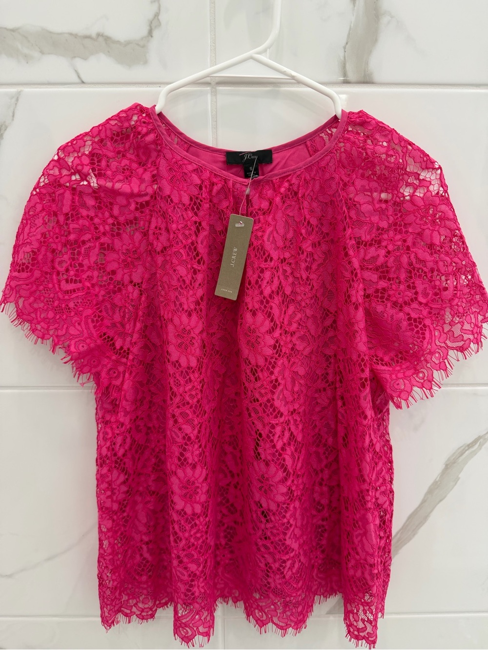 J. Crew Women's Hot Pink Lace Short-Sleeve Top